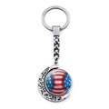 Macro detail of rotating American flag baseball pendant in crescent moon keychain - Hollow Moon Rotating Stars and Stripes (JY008286-11)