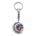 Detail of a rotating baseball keychain with American flag design and silver metal star - Stars and Stripes Pentagram Baseball (JY008286-10)