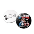 Detail view of Amazing Big Brother baseball pin showing front design and back safety needle - Jy008284-7