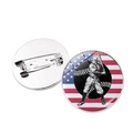 Detailed macro view showing American flag baseball pin front and metal needle clasp back - Jy008284-5