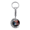 Detail of spinning baseball keychain showing the cartoon bear and 2023 US flag design - Baseball Cartoon Bear Pattern (JY008286-6)