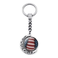 Rotierender USA Flagge Baseball Schlüsselanhänger mit silbernem Blumenrand auf weißem Grund - Zeit-Edelstein Stars and Stripes Stil (JY008286-3)