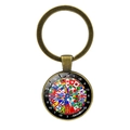 Vintage bronze keychain featuring a dartboard design with integrated world flag patterns - Bronze Style (JY008306-Bronze)