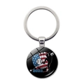 Round metal 2023 baseball keychain with US flag pattern and player silhouette - Baseball Glove Player 2023 Style (JY008280-9)