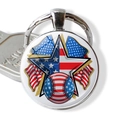Detailed close-up of a circular USA flag baseball keychain with polished metal ring - Patriotic Baseball Combo (JY008290-10)