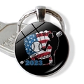 2023 USA flag baseball pendant keychain featuring glove and pitcher on silver ring - 2023 Sports Commemorative (JY008290-9)