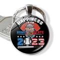USA flag baseball keychain with cartoon bear and Happiness Is On Home Plate 2023 design - Baseball Bear Cartoon (JY008290-6)