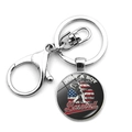Close-up of baseball keychain featuring flag pattern and 'JUST A BOY' text on pendant - Just a Boy who loves Baseball (JY008308-12)