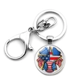 Close-up of American flag baseball keychain with silver lobster clasp and glass pendant - Star Frame Baseball and Flag (JY008308-10)