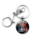 Metal keychain featuring a baseball bear design and 2023 US flag motif with lobster clasp - Baseball Bear Happiness is on Home Plate (JY008308-6)