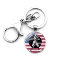 Detail of American flag baseball keychain with metal lobster clasp and silver polished ring - Baseball Player Batting Silhouette (JY008308-5)