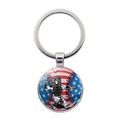 USA flag baseball keychain with metal ring and round glass dome pendant design - Baseball Catcher Style (JY008280-1)