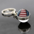 Portachiavi con sfera di vetro bifacciale e bandiera USA in stile baseball retrò - Stile Vintage Stars and Stripes (JY008288-3)