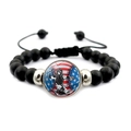 Schwarzes Perlenarmband Baseball mit US-Flaggen-Glasstein und verstellbarem Kordelzug - Pitcher-Stil (JY008293-1)