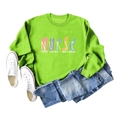 Flachbild von neongrünem Sweatshirt mit Nurse Coffee Scrubs Aufdruck und Jeanshose - S / Fluoreszierendes Grün (Weiße Grafik)