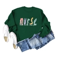 Flachbild eines grünen Krankenschwester-Sweatshirts mit Druck und gerippten Ärmeldetails - S / Dunkelgrün (Weißer Druck)