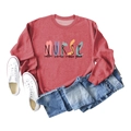 Flat lay of red crewneck sweatshirt with Nurse Coffee Scrubs print and blue jeans - Red (Black Print)