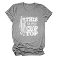 Detail of grey crewneck T-shirt with THIS IS MY CROP TOP slogan and white corn graphic - S / Dark Gray