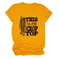 Detailed flat lay of a bright yellow t-shirt with corn graphic and crop top pun print - S / Mustard Yellow