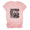 Detail view of pink cotton t-shirt with screen-printed THIS is my CROP TOP text design - Pink