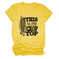 Detailed view of heathered yellow cotton t-shirt featuring a corn crop top graphic print - Yellow