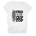 Close-up of white cotton T-shirt with rolled sleeves and funny crop top slogan print - White