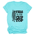Detail view of cotton t-shirt featuring printed corn graphic and funny text - Deep Water Blue