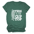 Detailed flat lay of dark green heather t-shirt with This Is My Crop Top corn print - Vintage Green
