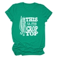 Detail of emerald green cotton T-shirt featuring This Is My Crop Top corn graphic print - Dark Green