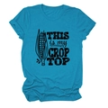 Detailed flat lay of tiffany blue crop top featuring black graphic print and crew neck - Lake Blue