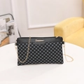Black small square crossbody bag with grey geometric dots and gold chain strap - Black