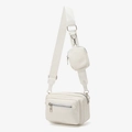 Minimalist white 2-in-1 crossbody bag set with wide textile strap and small coin pouch - White