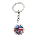 Vue macro d'un porte-clés argenté avec motif de drapeau américain et baseball - Style Fusion Drapeau Pentagramme (JY008294-10)