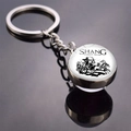 Macro detail of silver metal keychain with glass dome pendant featuring Shang Chariot Archer - Shang Chariot Archer (JY008320-16)