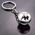 Macro detail of Roman Empire style glass dome keychain showing Persian War Elephant design - Persian War Elephant (JY008320-14)