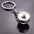 Detailed close-up of Macedonian Cavalry double-sided glass ball keychain charm - Macedonian Cavalry (JY008320-12)