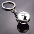 Macro detail of silver Roman glass ball keychain with Minoan composite bowman silhouette - Minoan Composite Bowman (JY008320-10)