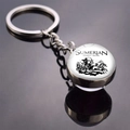 Close-up of Sumerian Chariot Archer pattern on a double-sided glass ball keychain pendant - Sumerian Chariot Archer (JY008320-8)