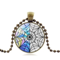 Collana Wednesday Addams con ciondolo a ragnatela colorata e catena a sfere di bronzo - Bronzo