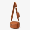 Cognac crossbody camera bag with wide adjustable strap and detachable coin purse - Brown