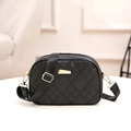 Women's black quilted camera bag with adjustable strap and gold metal accents - Black