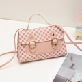 Pink vintage floral mini square bag with double buckles and golden chain strap for women - Pink