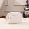 White quilted crossbody camera bag with gold hardware and adjustable strap - White