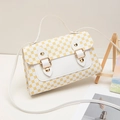 Compact white crossbody bag with yellow floral clover print and gold dual buckle hardware - White