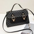 Vintage black PU leather small square bag with gray floral pattern and gold buckles - Black