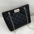 Sac à bandoulière matelassé noir pour femme avec chaîne dorée et fermoir en métal - Noir