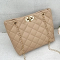Sac bandoulière beige matelassé avec motif losanges et élégant fermoir doré rotatif - Abricot