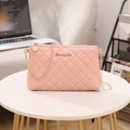 Pink quilted crossbody phone bag with gold chain strap and elegant metallic logo detail - Pink