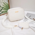 Minimalist white quilted camera bag with wave stitching and adjustable wide strap - White