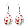 Minimalistische silberne Tropfenohrringe mit rotem Mohnblumen-Glasanhänger - Hellroter Mohn Pastoraler Stil (JY008380-2)